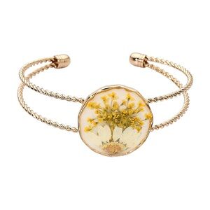 Real Flower Resin Round Center Split Cuff Bracelet